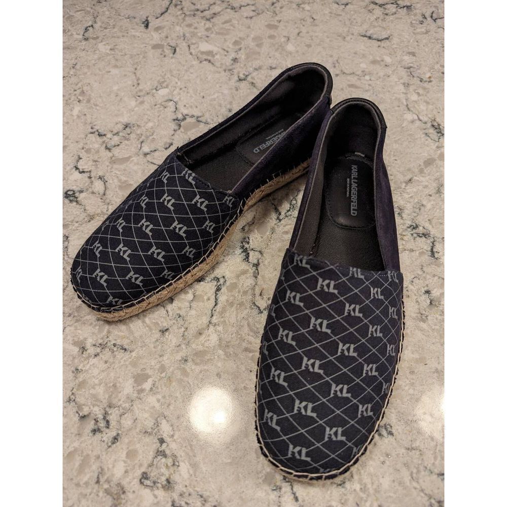 Karl Lagerfeld Women's Espadrille Flats Monogram Suede Fabric Blue 8.5 LF1S2064